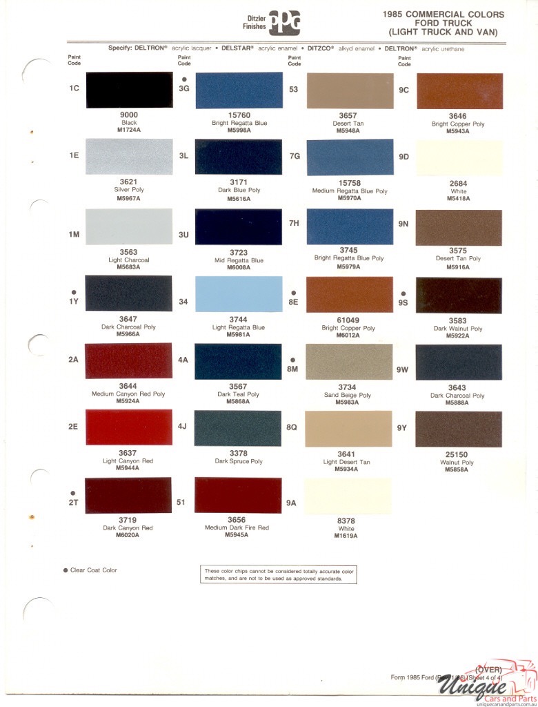 1985 Ford Paint Charts Trucks PPG 6